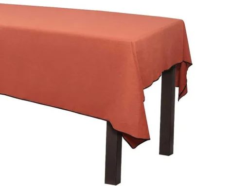 Set Van Tafellaken + 4 Servetten Van Linnen En Katoen - Zwarte Rand - Terracotta - 170 X 170 Cm - Borina