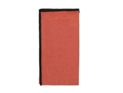 Set Van Tafellaken + 4 Servetten Van Linnen En Katoen - Zwarte Rand - Terracotta - 170 X 170 Cm - Borina