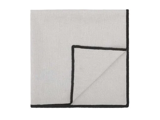 Set Van Tafellaken + 4 Servetten Van Linnen En Katoen - Zwarte Rand - Taupegrijs - 170 X 250 Cm - Borina