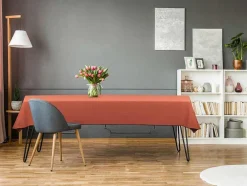 Set Van Tafellaken + 4 Servetten Van Linnen En Katoen - Zwarte Rand - Terracotta - 170 X 170 Cm - Borina