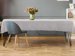 Set Van Tafellaken + 4 Servetten Van Linnen En Katoen - Zwarte Rand - Taupegrijs - 170 X 170 Cm - Borina