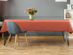Set Van Tafellaken + 4 Servetten Van Linnen En Katoen - Zwarte Rand - Terracotta - 170 X 170 Cm - Borina