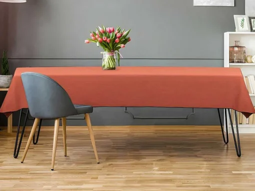 Set Van Tafellaken + 4 Servetten Van Linnen En Katoen - Zwarte Rand - Terracotta - 170 X 170 Cm - Borina