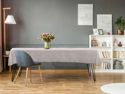 Set Van Tafellaken + 4 Servetten Van Linnen En Katoen - Zwarte Rand - Taupegrijs - 170 X 250 Cm - Borina