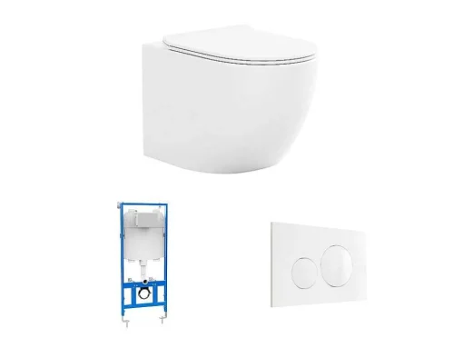 Set Voor Glanzend Witte Hang-Wc Met Voorwandsysteem En Bedieningsplaat - Javoine