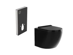 Set Voor Hang-Wc Met Decoratief Voorwandsysteem - Glanzend Zwart - Javoine