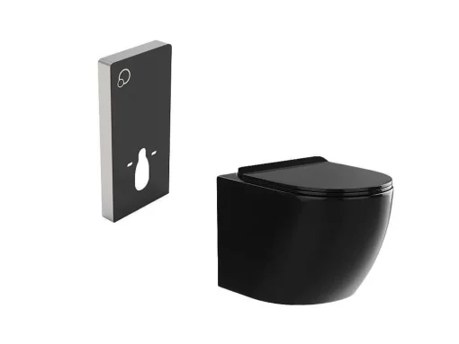 Set Voor Hang-Wc Met Decoratief Voorwandsysteem - Glanzend Zwart - Javoine