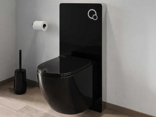 Set Voor Hang-Wc Met Decoratief Voorwandsysteem - Glanzend Zwart - Javoine