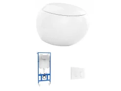 Set Voor Hang-Wc Van Wit Keramiek Met Voorwandsysteem En Bedieningsplaat - Huro Ii