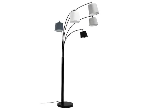 Sfeerlamp Met 5 Lampen Kappen Varieta Van Metaal En Stof - H234 Cm