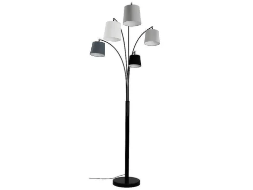 Sfeerlamp Met 5 Lampen Kappen Varieta Van Metaal En Stof - H234 Cm