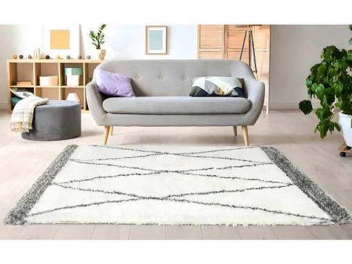Shaggy Hoogpolig Tapijt Berberstijl Hania - Polyester - 200 X 290 Cm - Beige En Grijs