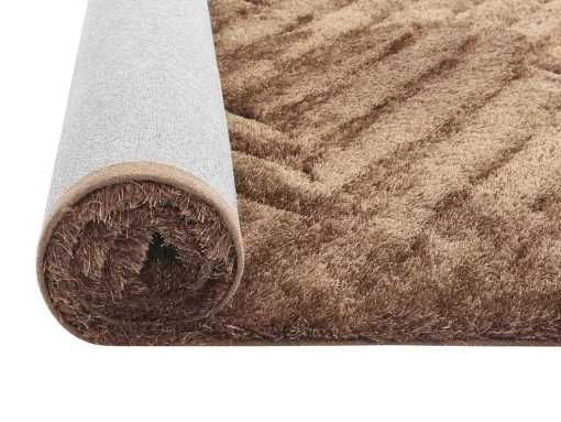 Shaggy Hoogpolig Vloerkleed In Relief - 160 X 230 Cm - Donkerbruin - Maze