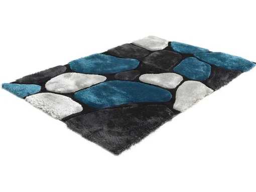 Shaggy Tapijt Pietra Turquoise En Grijs - Polyester - 140 X 200 Cm