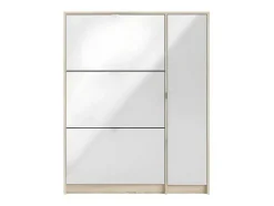 Shane Schoenenkast 3 Klapdeuren 2R, 1 Deur Eikenstructuur Decor, Wit Hoogglans.