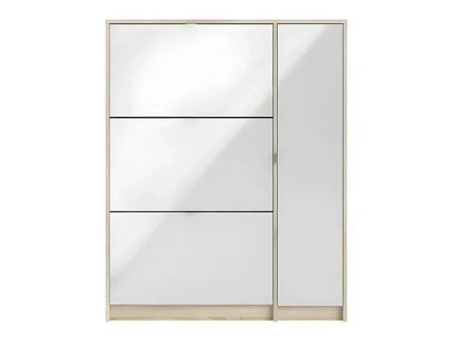 Shane Schoenenkast 3 Klapdeuren 2R, 1 Deur Eikenstructuur Decor, Wit Hoogglans.