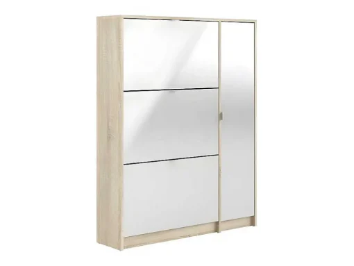 Shane Schoenenkast 3 Klapdeuren 2R, 1 Deur Eikenstructuur Decor, Wit Hoogglans.