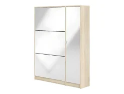 Shane Schoenenkast 3 Klapdeuren 2R, 1 Deur Eikenstructuur Decor, Wit Hoogglans.