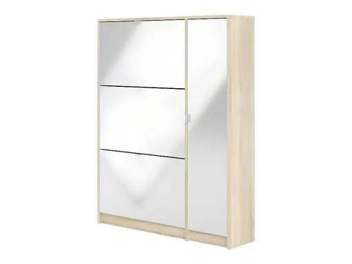 Shane Schoenenkast 3 Klapdeuren 2R, 1 Deur Eikenstructuur Decor, Wit Hoogglans.
