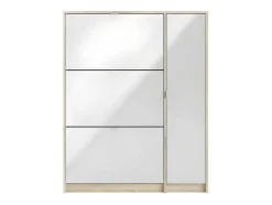 Shane Schoenenkast 3 Klapdeuren 2R, 1 Deur Eikenstructuur Decor, Wit Hoogglans.