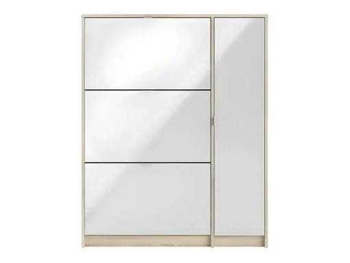 Shane Schoenenkast 3 Klapdeuren 2R, 1 Deur Eikenstructuur Decor, Wit Hoogglans.