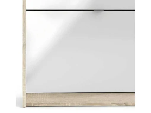 Shane Schoenenkast 3 Klapdeuren 2R, 1 Deur Eikenstructuur Decor, Wit Hoogglans.