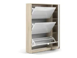 Shane Schoenenkast 3 Klapdeuren 2R, 1 Deur Eikenstructuur Decor, Wit Hoogglans.