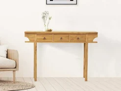 Sidetable Met 3 Lades In Teak - Kleur: Houtlook - Wekea