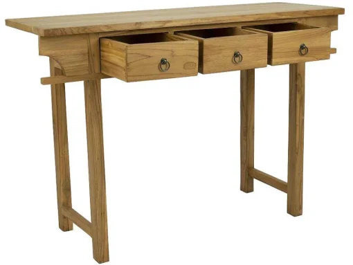 Sidetable Met 3 Lades In Teak - Kleur: Houtlook - Wekea