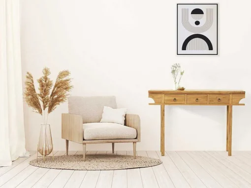 Sidetable Met 3 Lades In Teak - Kleur: Houtlook - Wekea