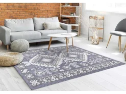 Sisal Tapijt Sion Azteeks 3007 Plat Te Weven Blauw / Roze / Ecru 140X190 Cm