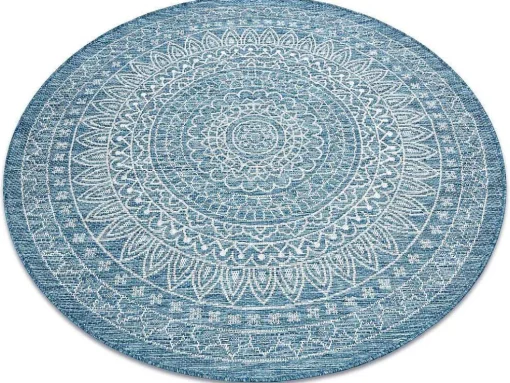 Sisal Tapijt Sisal Loft 21207 Rosette Rond Boho Ivoor/Zilver/Blauw Cercle 120 Cm