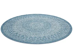 Sisal Tapijt Sisal Loft 21207 Rosette Rond Boho Ivoor/Zilver/Blauw Cercle 120 Cm