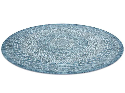 Sisal Tapijt Sisal Loft 21207 Rosette Rond Boho Ivoor/Zilver/Blauw Cercle 120 Cm