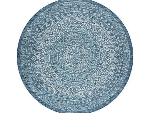 Sisal Tapijt Sisal Loft 21207 Rosette Rond Boho Ivoor/Zilver/Blauw Cercle 120 Cm