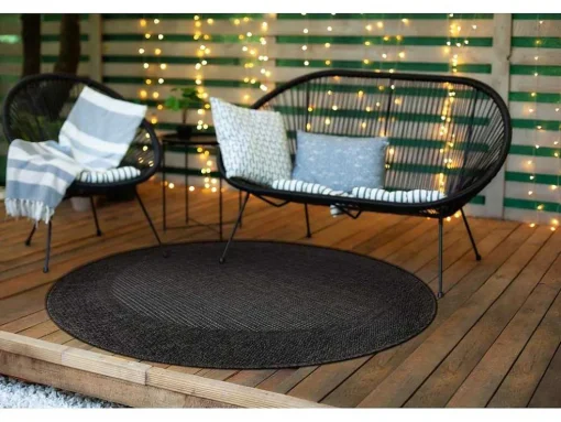 Sisal Tapijt Timo 5000 Cirkel Buitenshuis Kader Zwart Cercle 120 Cm