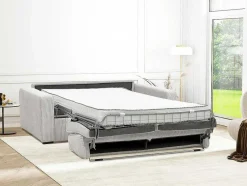Slaapbank 4 Zitplaatsen Met Stoffen Bekleding In Cremewit Snel Ombouwbaar Matrasbreedte: 160 Cm Matrasdikte: 18 Cm Mondovi