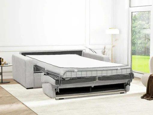 Slaapbank 4 Zitplaatsen Met Stoffen Bekleding In Cremewit Snel Ombouwbaar Matrasbreedte: 160 Cm Matrasdikte: 18 Cm Mondovi