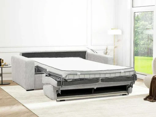 Slaapbank 4 Zitplaatsen Met Stoffen Bekleding In Cremewit Snel Ombouwbaar Matrasbreedte: 160 Cm Matrasdikte: 14 Cm Mondovi