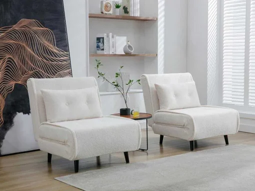 Slaapfauteuil Van Ivoorwitte Bouclestof Uribia