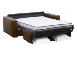 Snel Omgebouwde Slaapbank Met 3 Zitplaatsen In 100% Vintage Karamel Buffelleer En Een Matras Van 18 Cm Delectea Ii