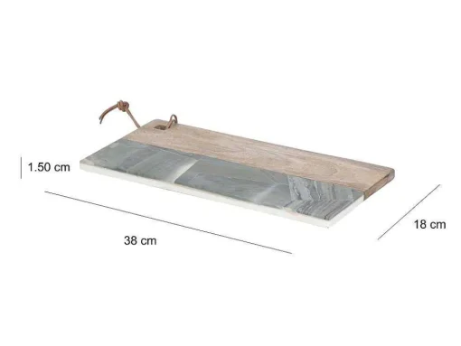Snijplank Van 2 Materialen - Steen En Mangohout - L38 X D18 - Groen En Naturel - Utena