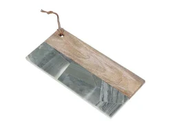 Snijplank Van 2 Materialen - Steen En Mangohout - L38 X D18 - Groen En Naturel - Utena