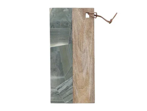 Snijplank Van 2 Materialen - Steen En Mangohout - L38 X D18 - Groen En Naturel - Utena