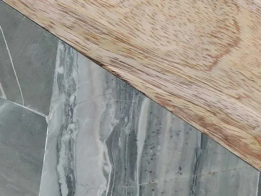 Snijplank Van 2 Materialen - Steen En Mangohout - L38 X D18 - Groen En Naturel - Utena