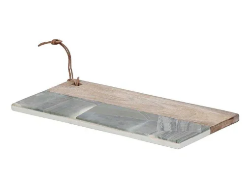 Snijplank Van 2 Materialen - Steen En Mangohout - L38 X D18 - Groen En Naturel - Utena