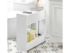 Sobuy Bzr48-W Toiletrolhouder, Badkamer Toiletkast, Badkamermeubels, Houten Vloer Staande Badkamerkast