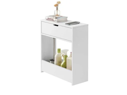 Sobuy Bzr48-W Toiletrolhouder, Badkamer Toiletkast, Badkamermeubels, Houten Vloer Staande Badkamerkast