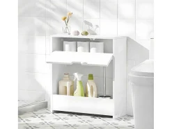 Sobuy Bzr48-W Toiletrolhouder, Badkamer Toiletkast, Badkamermeubels, Houten Vloer Staande Badkamerkast