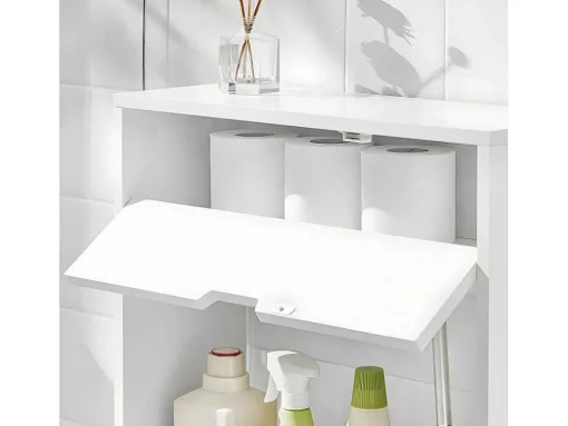 Sobuy Bzr48-W Toiletrolhouder, Badkamer Toiletkast, Badkamermeubels, Houten Vloer Staande Badkamerkast